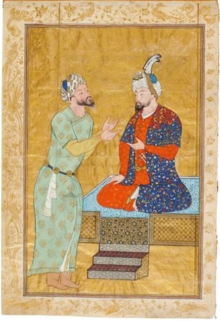 A KING TALKING TO A DIGNITARY, BY HOSSEIN BEHZAD, PARIS OR TEHRAN