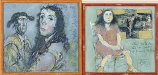 Two works: Niña sentada ante un cuadro de Manuel Millares; El idiota