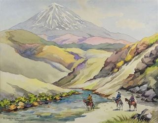 Mountainscape with figures on horseback