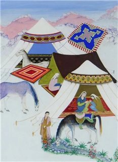 Tents, horses and figures in an encampment