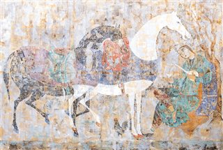 Two Horses and Seated Woman